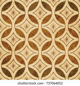 Retro brown watercolor texture grunge seamless background round cross frame star flower