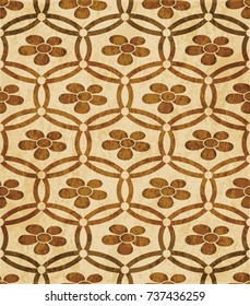 Retro brown watercolor texture grunge seamless background round cross frame flower