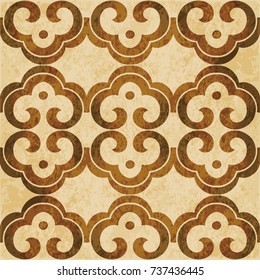 Retro brown watercolor texture grunge seamless background oriental curve spiral cross round frame