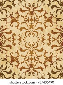 Retro brown watercolor texture grunge seamless background spiral curve leaf flower