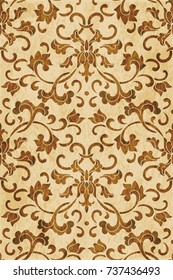 Retro brown watercolor texture grunge seamless background oriental Chinese spiral flower leaf chintz