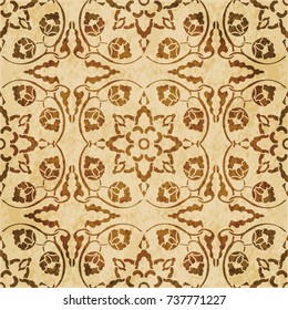 Retro brown watercolor texture grunge seamless background curve spiral cross vine flower