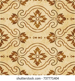 Retro brown watercolor texture grunge seamless background curve cross oval flower