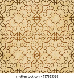 Retro brown watercolor texture grunge seamless background curve spiral cross frame vine