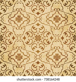 Retro brown watercolor texture grunge seamless background spiral cross frame flower