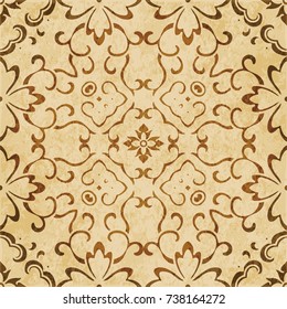 Retro brown watercolor texture grunge seamless background curve cross vine flower