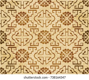 Retro brown watercolor texture grunge seamless background geometry spiral ladder flower cross