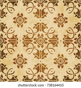 Retro brown watercolor texture grunge seamless background spiral cross vine flower