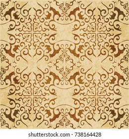 Retro brown watercolor texture grunge seamless background cross curve spiral kaleidoscope