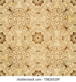 Retro brown watercolor texture grunge seamless background spiral curve frame flower