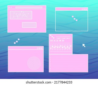 Retro browser computer window in 90s vaporwave ux style. Retro wave desktop user experience.Blue gradient background
Vector illustration 