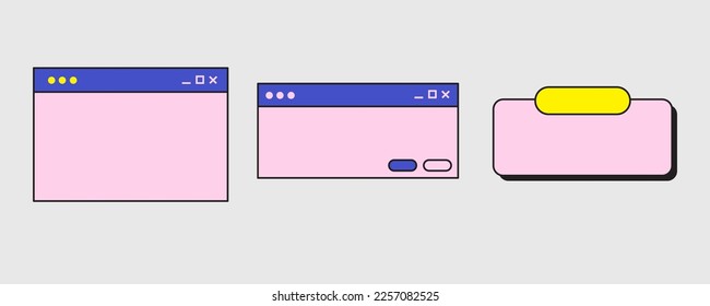 Ventana de computadora del navegador retro en estilo vaporwave de los años 90. Ilustración vectorial de UI y UX