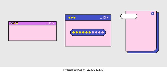 Retro browser computer window in 90s vaporwave style. Vector illustration of UI and UX