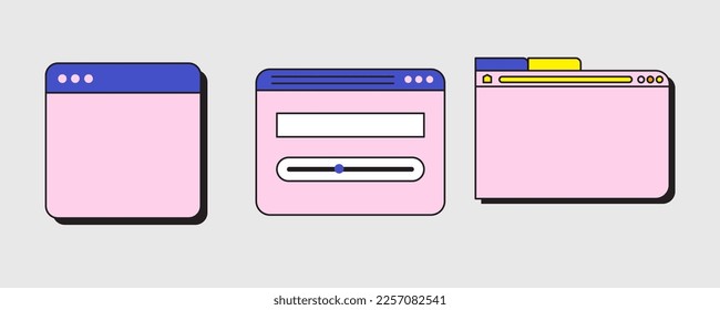 Retro browser computer window in 90s vaporwave style. Vector illustration of UI and UX