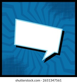 retro bubble speech vector with blue comic ray background