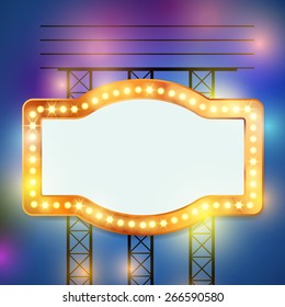 Retro bulb circus cinema light sign template. Vector illustration