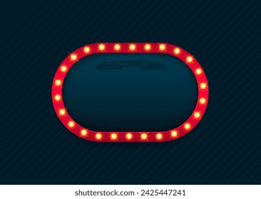 Retro bulb frame. Lightbox billboard with empty place for text isolated on dark background. Banner space for advertisement, promotion and text. Vector illustration.