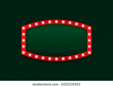 Retro bulb frame. Lightbox billboard with empty place for text isolated on dark background. Banner space for advertisement, promotion and text. Vector illustration.