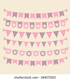 Retro bunting set patel pink scrapbook design elements