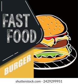 Retro burger Fast food Vector illustration