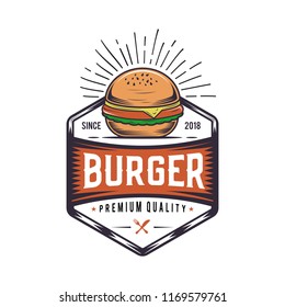 Retro Burger Joint. Vintage Fast Food Illustration. Logo Cheeseburger  Design. 