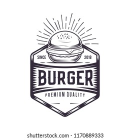 Retro Burger Joint. Vintage Fast Food Illustration. Logo Cheeseburger  Design. 