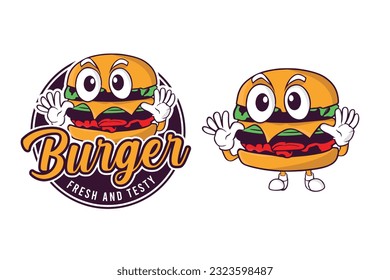 Retro Burger vintage logo, Badge design. Retro Burger joint. Vintage fast food illustration. Logo cheeseburger design.