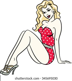 Retro Burlesque Pinup Girl sitting in a vintage swimsuit