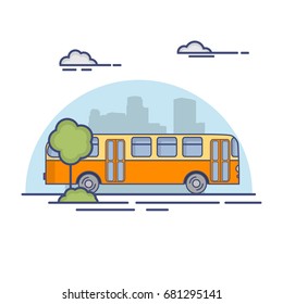   Retro bus city public vector in linear style