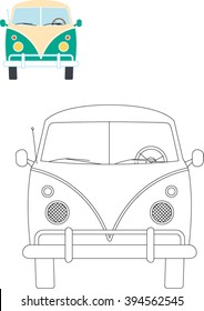 Retro Bus coloring page. Camper van vector illustration. 