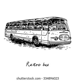 Retro bus. Picture of old transport. Vector hand drawn sketch.