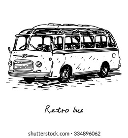 Retro bus. Picture of old transport. Vector hand drawn sketch.