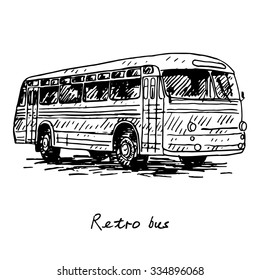 Retro bus. Picture of old transport. Vector hand drawn sketch.