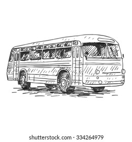 Retro bus. Picture of old transportation. Vector hand drawn sketch.