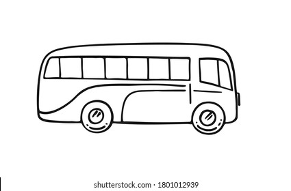 Retro bus side view, vintage, travel, camper van isolated on white background. Vector hand drawn illustration