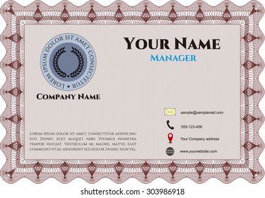 Retro Business Card. Complex background. Vector illustration.Artistry design. 