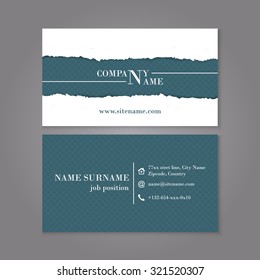 Retro business card template, ripped paper with shadow, vector illustration