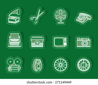 Retro business and office object icons - vector icon set