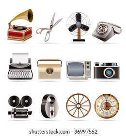 Retro business and office object icons - vector icon set