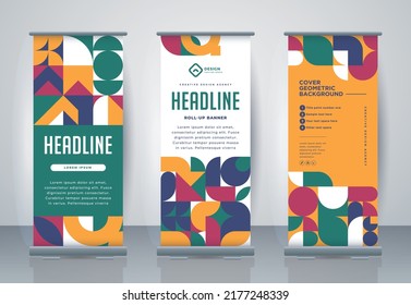 Retro Business Roll Up. Standee Design. Banner Template. Presentation and Brochure. Geometric x-banner and flag-banner advertising. Vector illustration.