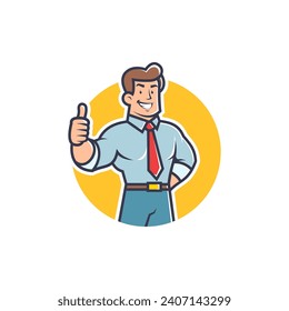Retro businessman cartoon mascot illustration. Man in business suit giving a thumbs up pose. Vector illustration.