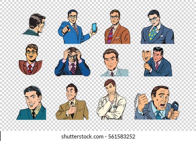 Retro businessmen pop art collection. vector illustration. Portraits of business people. Isolate on a neutral background