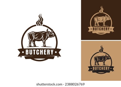Diseño del logo de la Carnicería Retro adecuado para carnicerías, proveedores de carne o cualquier negocio relacionado con la industria cárnica.
