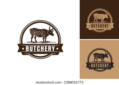 Retro Butchery logo design suitable for butcher shops, meat suppliers, or any business related to the meat industry.