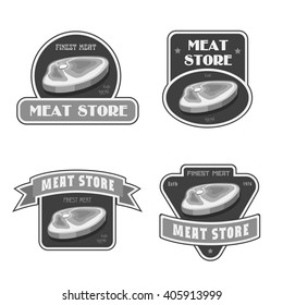 Retro butchery and meat store black badge, label, logo vector set. Market natural emblem illustration