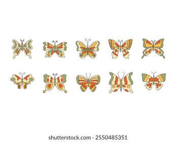 Conjunto de elementos de diseño de mariposa retro