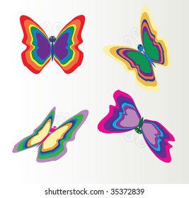 Retro butterflies collection, vector image