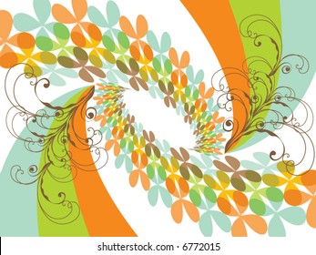 retro butterfly clover and orange rainbow swirls (vector)