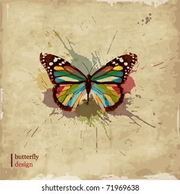 Retro butterfly design on old paper