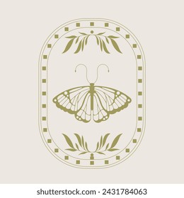 Retro butterfly of green. Vector graphic in trendy retro 2000s style. Logo. Suitable for packaging design, flyer, invitation, greeting card